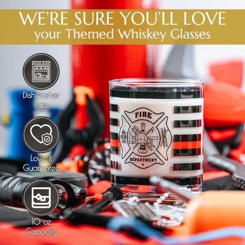 Miniatura 6 de Greenline Goods Thin Red Line - Vasos de whisky de bombero, estilo antiguo, juego de 2, 10 onzas, vasos clásicos de vidrio con gráficos de bandera