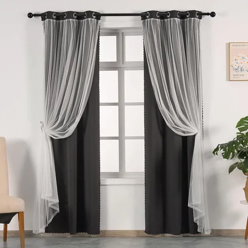 Miniatura 9 de Anytime Cortinas opacas y transparentes para ventana, par de paneles de cortinas lisas con ojales en la parte superior, 35 pulgadas de ancho x 63