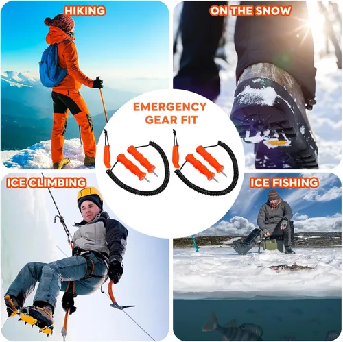 Miniatura 6 de Gisafai Juego de 4 púas retráctiles de seguridad sobre hielo para ICES pesca, patinaje, accesorios de equipo de emergencia, púas portátiles