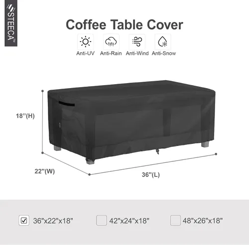 Miniatura 2 de Funda para Mesa de Café de Patio, Impermeable Rectangular Pequeña Funda para Mesa Auxiliar para Muebles de Exterior 36L x 22A x 18Al pulgadas, Negro