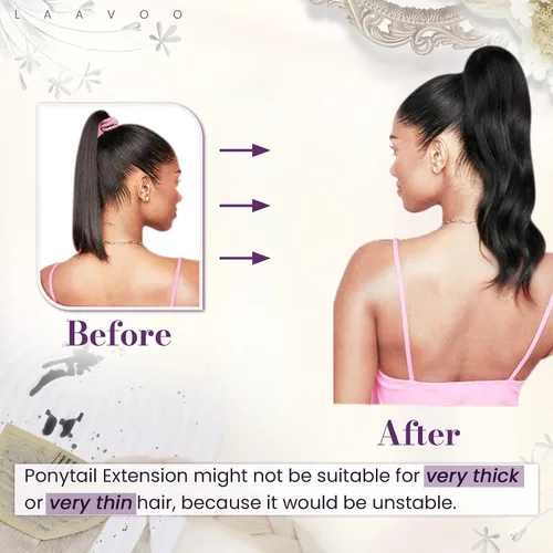 Miniatura 4 de LaaVoo Extensión de cola de caballo de cabello humano marrón para mujer, extensiones de cola de caballo marrón oscuro, extensiones de cabello humano