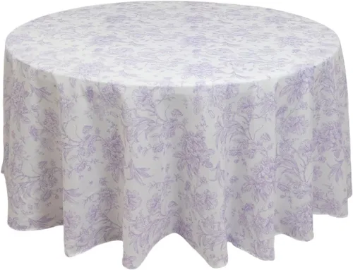 Balsa Circle Mantel redondo de poliéster francés toile de 120 pulgadas, color blanco con negro, vintage, pastoral, floral, rústico, lavable,