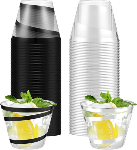 Miniatura 9 de Gejoy Tazas de plástico con borde en espiral de 9 onzas desechables, tazas de vino de plástico elegantes y transparentes, elegantes jarras de Oro