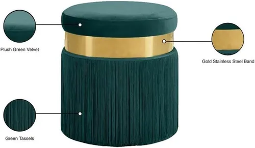 Miniatura 4 de Meridian Furniture Yasmine Collection Modern - Taburete otomano tapizado de terciopelo contemporáneo con banda de acero inoxidable con acabado