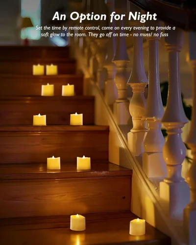 Miniatura 4 de Homemory - Paquete de 24 velas votivas LED sin llama con temporizador, luz de té de larga duración, funcionamiento a pila con temporizadores, ciclo