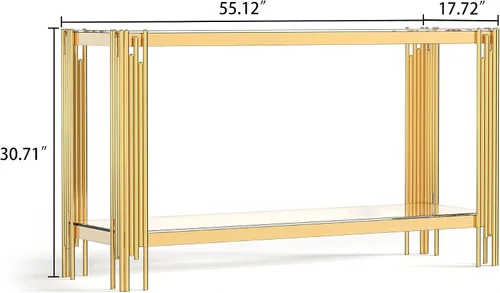 Miniatura 225 de Mesa de centro de cristal de lujo, mesa de centro de sofá de 47 pulgadas con marco de acero inoxidable dorado y parte superior de vidrio negro, mesa