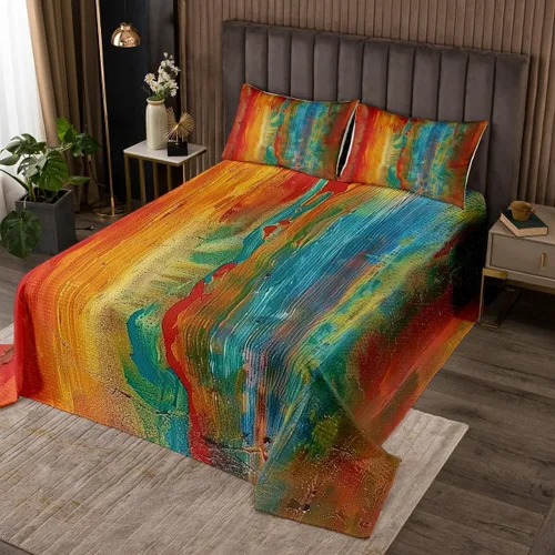 Miniatura 8 de Erosebridal Juego de edredón de teñido anudado marrón, juego de colcha verde degradado para niños, juego de ropa de cama abstracta grunge acuarela