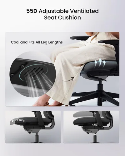 Miniatura 5 de ProtoArc Flexer Pro - Silla de oficina ergonómica de malla con soporte lumbar para mujer, asiento deslizante y reposabrazos 4D, bloqueo de Negro