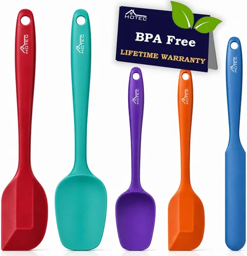 Miniatura 10 de HOTEC Juego de 5 espátulas de goma de silicona resistentes al calor de 600 ℉, sin BPA, para cocina, hornear, mezclar para utensilios de cocina