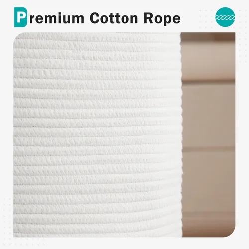 Miniatura 8 de Youdenova - Cesta de cuerda de algodón para la ropa sucia, 72 litros, plegable, cesta de almacenamiento de ropa para mantas, organización de Blanco