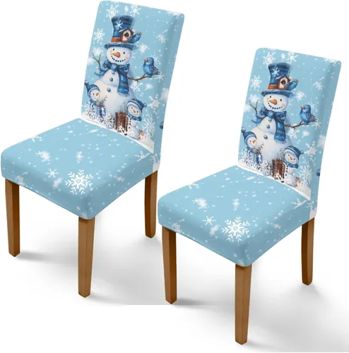 Miniatura 39 de Rnyleeg Fundas de silla de Navidad para sala de estar, diseño de muñeco de nieve azul, estampado de pájaros, fundas para sillas de comedor, 1