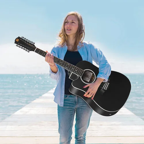 Miniatura 9 de Vangoa Guitarra acústica y eléctrica de 12 cuerdas para zurdos, corte Dreadnought de 42 pulgadas de tamaño completo, tapa de abeto y cuerpo