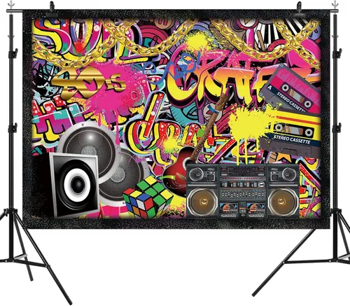 Miniatura 3 de Fondo de graffiti neón de los años 80 y 90, retro, hip hop, fotografía, fondo, salpicaduras, arte abstracto de salpicaduras de brillo oscuro