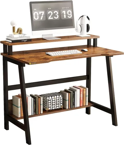 Miniatura 7 de Escritorio pequeño de 31.5 pulgadas, escritorio pequeño para computadora para espacios pequeños, mesa de escritura moderna con estante