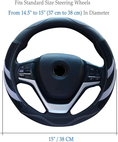 Miniatura 4 de Alusbell - Funda para volante de cuero de microfibra transpirable, protector de volante de coche, universal de 15 pulgadas para mujeres y hombres