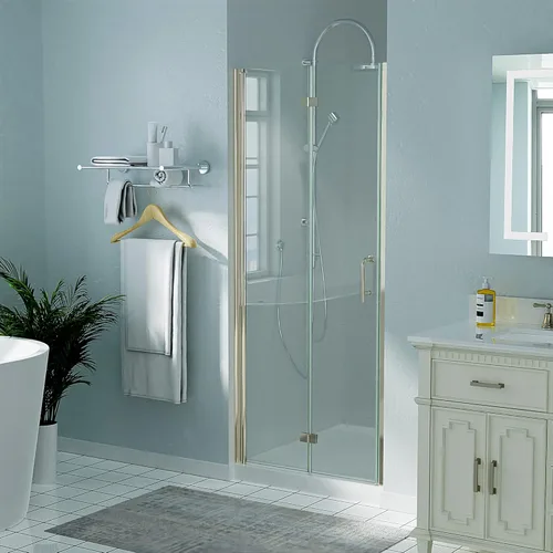 Miniatura 2 de ExBrite Puerta de ducha de vidrio plegable sin marco de 32-33.5 pulgadas de ancho x 72 pulgadas de alto, panel de ducha plegable de vidrio cepillado