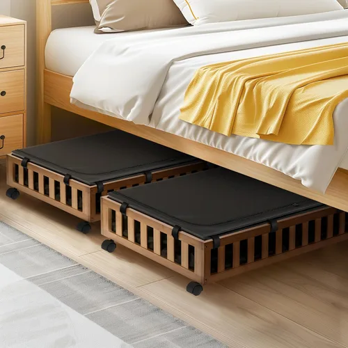 Miniatura 5 de Gashell Paquete de 2 Almacenamiento de Bambú Bajo la Cama con Ruedas, 39"x20"x7.8" Contenedores de Almacenamiento Grandes Bajo la Cama (Marrón)