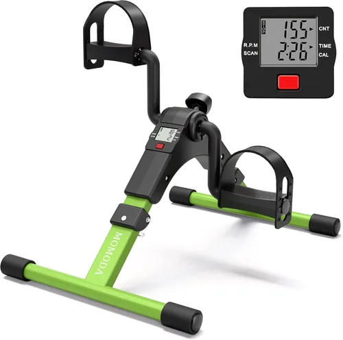 Bicicleta estática de escritorio con pedales, bicicleta de pedales para piernas y brazos con monitor LCD plegable (negro/verde)