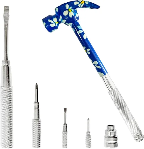 Miniatura 6 de Martillo de flores y herramienta de destornillador 6 en 1, juego de herramientas de martillo todo en uno, el mejor regalo para cumpleaños, San Rojo