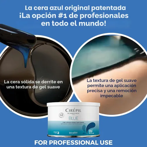 Miniatura 4 de Cirepil - Azul - Lata de cera dura de 400g / 14.11 oz - Cera para cara y cuerpo, sin fragancia y sin tiras necesarias - Perfecta para piel sensible
