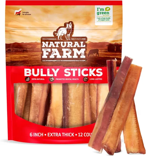 Miniatura 19 de Natural Farm Bully Sticks, sin olor, (6 pulgadas, 12 onzas), empaquetados por peso, masticables 100% de pene de toro, alimentados con pasto