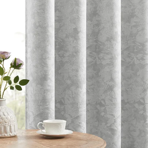 Miniatura 11 de Beauoop - Cortinas opacas beige con diseño floral jacquard, 2 paneles, para dormitorio/sala, de felpilla, gris pardo, aislantes y a prueba de ruido