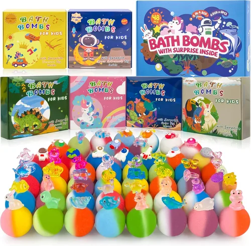 48 piezas de bombas de baño para niños con juguete en el interior, baño de burbujas orgánico y colorido para niños seguro, mejor set de regalo de