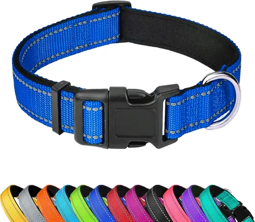Miniatura 19 de Collar reflectante para perro, ajustable de neopreno suave acolchado de nailon para mascotas con hebilla para perros extra grandes, verde azulado