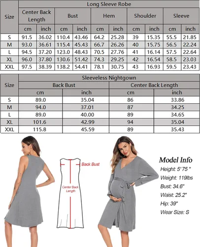 Miniatura 7 de SWOMOG Women Maternity Nursing Gown and Robe Set 3 in 1 Labor Delivery Nursing Nightgown for Breastfeeding Hospital Bathrobe