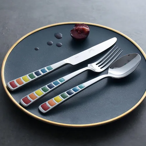 Miniatura 3 de Juego de cubiertos coloridos únicos para 6, cubiertos de acero inoxidable moderno, juego de utensilios de vajilla cuchillos, tenedores, cucharas