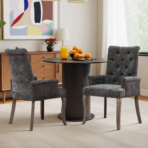 Miniatura 36 de Juego de 6 Sillas de Comedor Tapizadas de Terciopelo, Sillas Laterales de Cocina de Estilo Moderno con Ribete de Tachuelas y Patas de Madera, Anillo