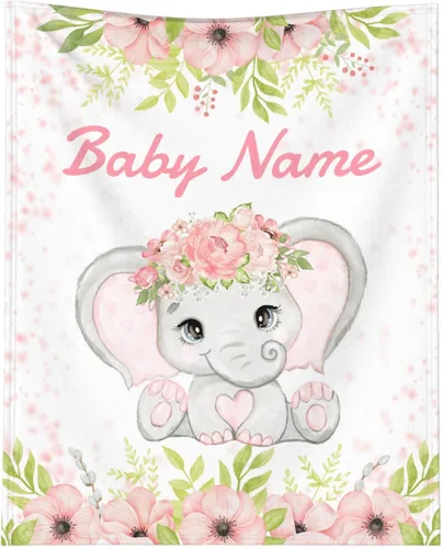 Miniatura 18 de Manta personalizada de elefante para bebés, manta de franela rosa personalizada con nombre para niñas y niños, mantas suaves para sofá y cama