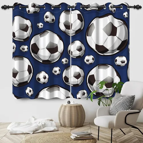 Miniatura 23 de Cortinas opacas de fútbol para dormitorio de niños, con temática deportiva, para sala de fútbol, cortinas de fútbol en blanco y negro