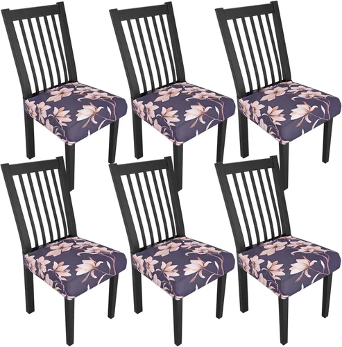 Miniatura 133 de Juego de 4 fundas elásticas para sillas de comedor, fundas para sillas de comedor con estampado floral, fundas para asientos de sillas con estampado