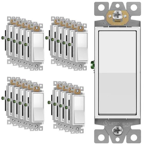Miniatura 43 de ENERLITES Decorator Paddle Rocker Interruptor de luz, acabado brillante, un solo polo, 3 cables, tornillo de tierra, grado residencial, 15 A, 120