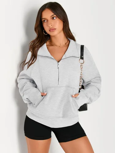 Miniatura 3 de AUTOMET Sudaderas con media cremallera para mujer, sudadera corta de vellón con cremallera de un cuarto, sudaderas con capucha para el otoño, a