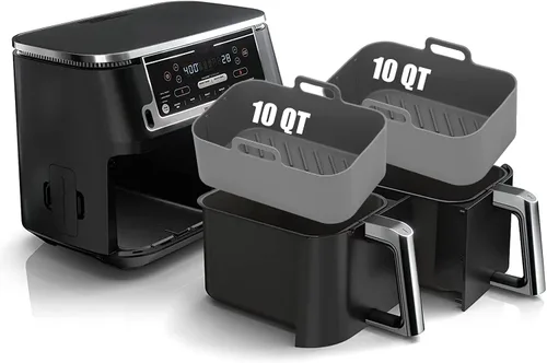 Miniatura 7 de 2 piezas de forros de silicona para freidora de aire rectangular para Ninja Foodi Dual DZ201 8QT/DZ090 6QT, MMH accesorios reutilizables