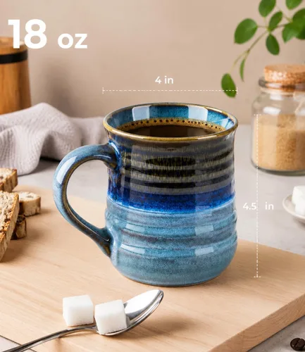 Miniatura 3 de GBhome 18oz Large Coffee Mug, Handmade Ceramic Coffee Mug for Latte/Tea/Beer/Hot Cocoa, Dishwasher & Microwave Safe, Gradient blue