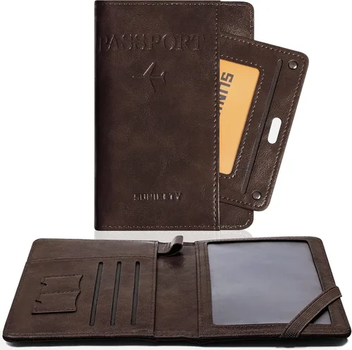 YINHEXI Funda para pasaporte y funda para tarjeta de vacunación, funda para pasaporte con bloqueo RFID de cuero para mujeres y hombres, organizador
