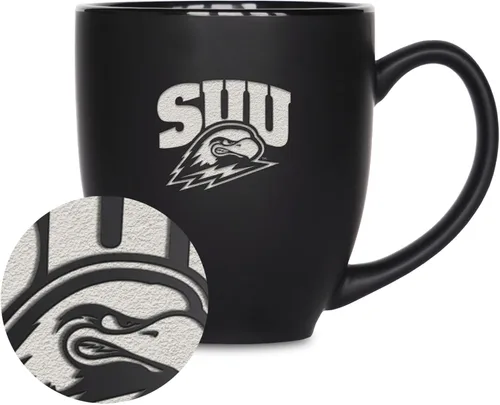 Miniatura 376 de Rico Industries - Taza de cerámica mate negra con grabado láser estándar de 15oz para NCAA (escuelas T & U) - Para bebidas calientes o frías
