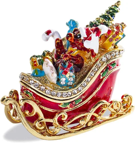 YU FENG Caja de joyería de trineo de Navidad, caja de baratijas con bisagras coleccionables de diamantes de imitación pintados esmaltados esmaltados