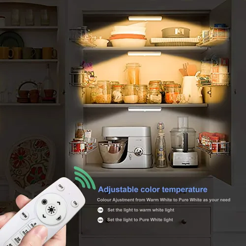 Miniatura 8 de LDOPTO Luces para debajo del gabinete, inalámbricas con control remoto, regulables, funciona con pilas, luces LED para armario, iluminación
