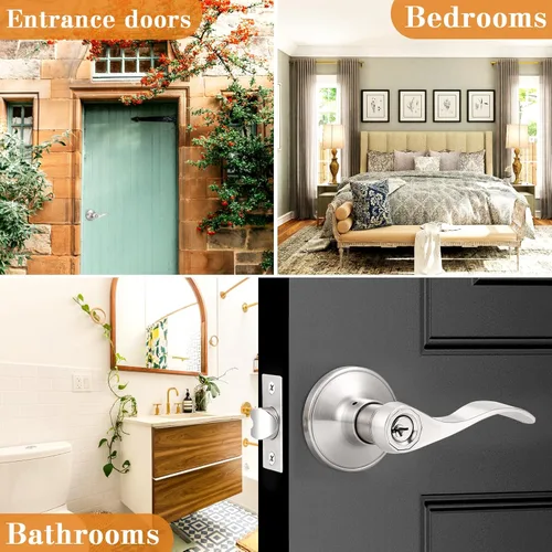 Miniatura 5 de Probrico Keyed Alike - Manija de puerta de níquel cepillado, manijas de puerta de entrada estilo ondulado, manijas de puerta para puertas interiores