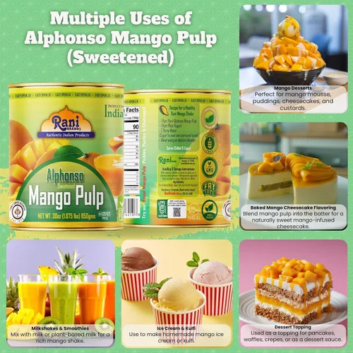 Miniatura 3 de Puré de pulpa de mango Rani (hace batidos de mango Lassi) Alphonso endulzado 30 onzas (1.875 libras) 29.98 oz ~ Kosher Todo natural Sin OMG