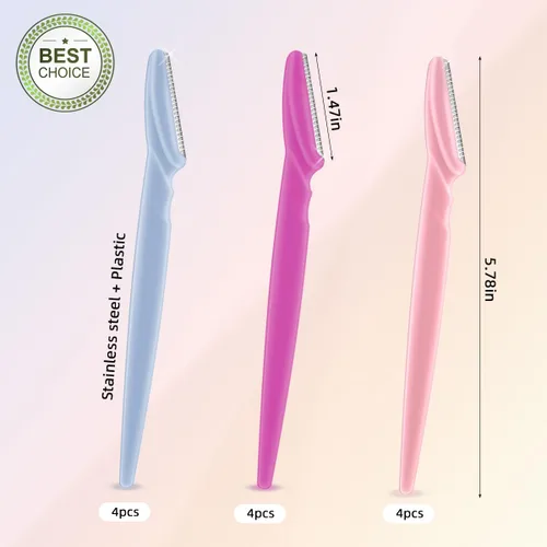 Miniatura 2 de 12 piezas de maquinilla de afeitar de cejas para mujer, herramienta de dermaplaning, recortadora de cejas con cubierta de seguridad, afeitadora