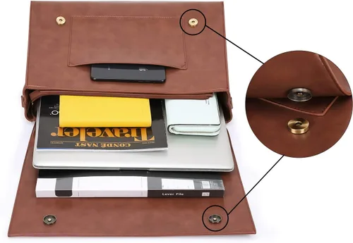 Miniatura 20 de ECOSUSI Maletín para mujer, de piel vegana, para el trabajo, bolso de hombro para computadora con lazo desmontable