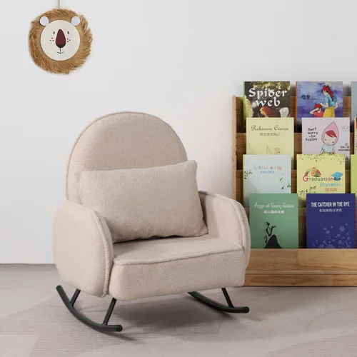 Miniatura 6 de Mecedora para bebé, silla para niños, sofá para niños, pie de metal tembloroso y tela sherpa, mecedora para niños y niñas (beige)