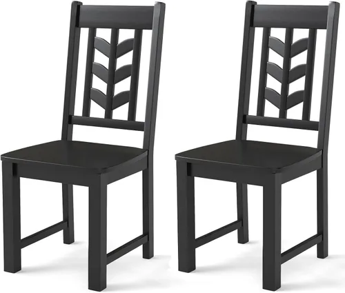 NAFORT Juego de 2 sillas de comedor negras de madera maciza de goma con almohadillas antideslizantes, carga máxima de 430 libras, asiento de granja