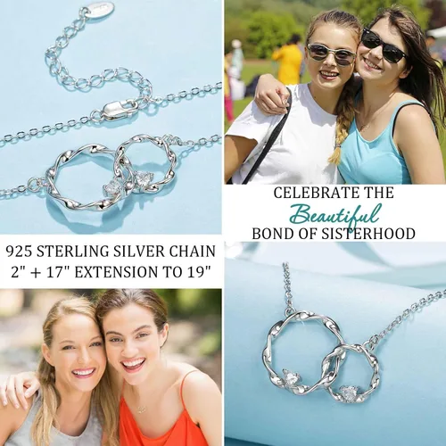 Miniatura 5 de Regalos para hermanas, collar de plata de ley con 2 círculos entrelazados para hermanas grandes y pequeñas, regalos de cumpleaños para hermanas