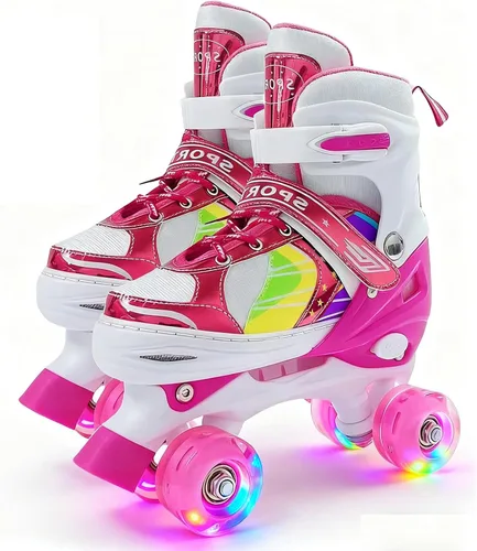 Miniatura 10 de Patines ajustables para niños y niñas de 3 a 12 años, las 8 ruedas de patines se iluminan con equipo de protección, regalo para jóvenes, niños
